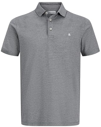 JACK & JONES Herren Slim Fit Polo Shirt JJEPAULOS Uni Sommer Hemd Kragen Kurz Arm Basic Pique Cotton, Anthracite, XL