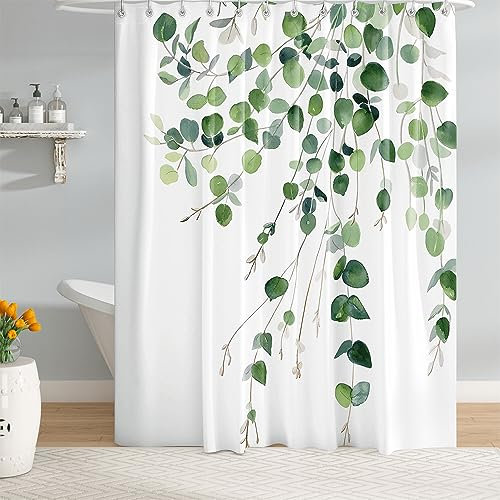M&W Home Duschvorhang von Zweigen herabhängende Blätter in Grün und Hellgrün Erfrischende und entspannende Atmosphäre Hochwertiger Duschvorhang aus 100% wasserdichtem Polyester Größe 180x200cm