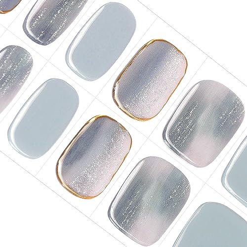 DANNI & TONI Halb ausgehärtete Gel Nagelfolien (Golden Horizon) Blau Goldfolie Silber Farbmischung Glänzend Gel Nagel Aufkleber, Halbgehärtete Nagelfolie Nagelsticker selbstklebend, Wraps 28 Aufkleber