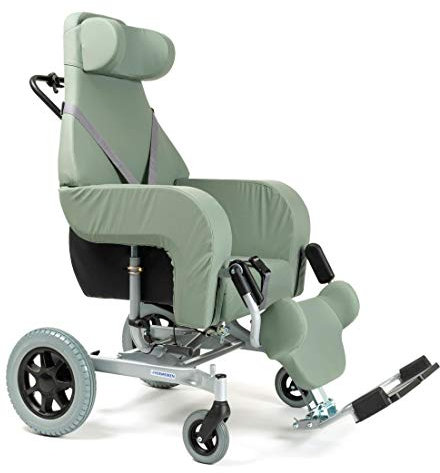 FabaCare Pflegerollstuhl mit Liegefunktion Coraille für Außenbereich, Multifunktionsrollstuhl neigbar, Grün, Sitzbreite 48 cm