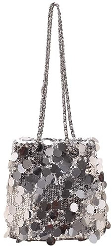 MZE JPLAN Glitzer Pailletten Abend Schulter Crossbody Tasche Frauen Bling Handtasche und Geldbörse Sparkly Prom Party Bucket Bag, silber