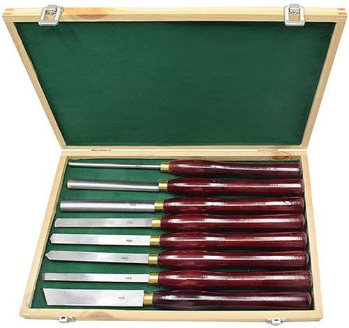 Holz Drechselwerkzeug HSS Holzbearbeitung Drehmaschine Meißel Drechseleisen Set 8 Stück Mit Hartholz Griffe Messing Ferrules Und Holzkoffer Für Die Lagerung