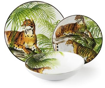 Excelsa Leopard Servizio Piatti 18 Pezzi, Porcellana, Decoro Multicolore, 6 Persone