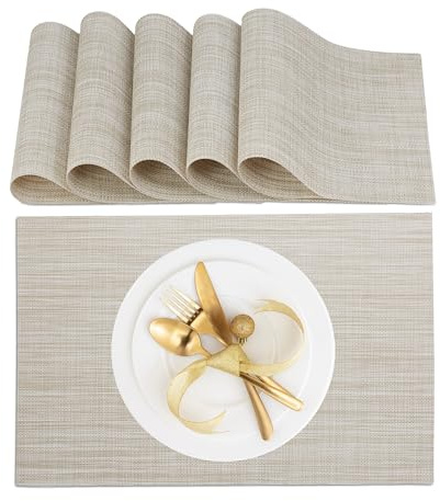 Relaxdays Tischset 6-teilig, für Esstisch, Kunststoff, 45 x 30 cm, abwaschbare Telleruntersetzer, hitzebeständig, Creme