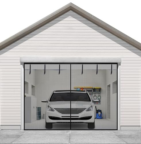 Sunolga Magnetischer Garagentorschutz für 1 Auto, 2,3 x 2,4 m, verstärktes Fiberglas, magnetische Fliegengittertür mit 26 Hochleistungsmagneten und 6 Umreifungsbändern, freihändiges Fliegengitter für