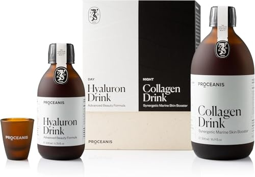 PROCEANIS Hyaluron & Marine Collagen Premium Beauty Drink hochdosiert für natürlich schöne Haut (20 Tage Trinkkur) - Hyaluron Drink für den Tag & Kollagen Drink für die Nacht