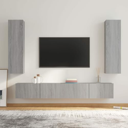 SECOLI Wohnzimmer TV Set TV Board hängend TV Lowboard Lowboard Hängeschrank Hängeboard Wohnwand Wohnwand Wohnzimmer-Grau Sonoma-4-tlg