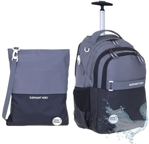 Elephant 2 Teile SET Trolley HERO SIGNATURE Trolleyrucksack + Turnbeutel ATTACH Bag (Color Block Anthrazit Schwarz 13048)