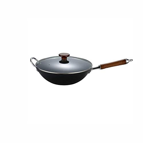 WBDHEHHD Padella in Ferro-Pentola per la Casa Sana, Padella in Ferro ad Alta Purezza, Fornello a Induzione a Gas, 33 cm Nero