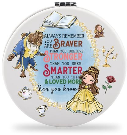 SEIRAA Princess Belle Taschenspiegel, inspiriert von der Schönheit des Biests, Geschenke von Prinzessin Belle als Geschenk für Frauen (Rosenbuch)