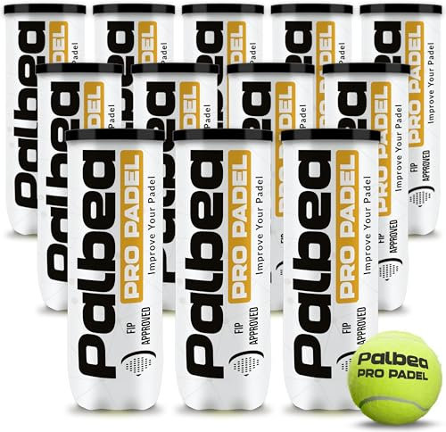 Palbea PRO Padel - FIP Zugelassene Padelbälle - 1 Karton x 12 Röhren - Padel Bälle mit HV Filz für Hohe Sichtbarkeit. Premiumqualität. Ideal für Training und Turniere. Langlebig und Schnell.