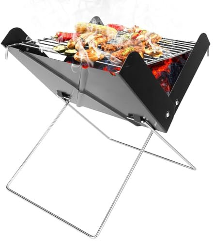 GARTENGRILL, Holzkohlegrill TRAGBARER FALTBARER TOURISTENKOFFER AUS HOLZKOHLE, CAMPING, Edelstahl Koffer-Grill für Camping & Ausflüge, Grills für Outdoor Party, klein, tragbar Camping (TG71418)