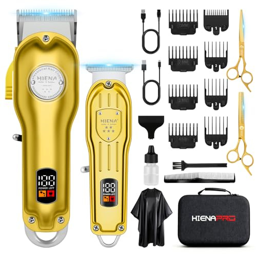 HIENA PRO Professionelles Haarschneidemaschinen-Set für Männer, schnurloses Barber Clipper Trimmer Set, Haarschneidemaschine Kit, wiederaufladbares Schermaschinen-Set für Friseure mit LED-Anzeige
