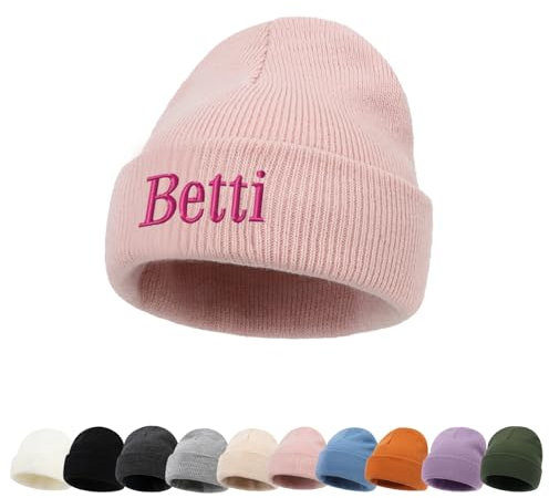 ZOTIMEF Personalisierte Baby-Beanie-Mütze - Individuelle Namensstickerei Gestrickte Beanies Mützen für Kleinkinder Bis Erwachsene Geschenke Hellrosa