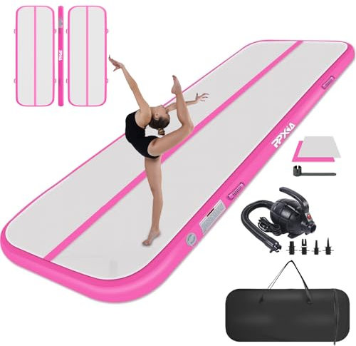 PPXIA Gymnastics Mat Inflatable Tumbling Mat 3M/4M/5M/6M Tumble Track, Air Gym Track with Electric Air Pump for Home Use/Cheerleading (Pink, 400 * 100 * 10 CM)