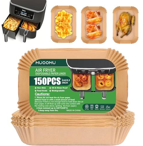 Air Fryer Disposable Paper Liners for Ninja Dual Airfryer Accessories, Non-Stick Parchment Rectangular for Baking, Oil Proof, Water Proof, for Microwave Oven (150PCS, 8.6in x 5.5in）