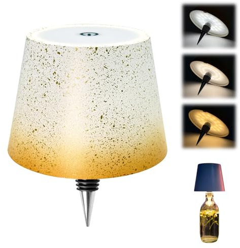 XQGMAN Wireless Bottle Lamp Metal Shade with Stopper, Wireless Wine Bottle Lights with 3 Color, Rechargeable Bottle Lamp Stepless Dimming LED Wine Bottle Lights for Any Bottle