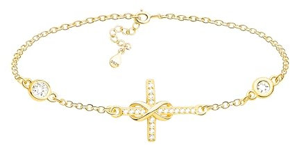Sofia Milani - Damen Armband 925 Silber - vergoldet/golden mit Zirkonia Steinen - Kreuz Unendlichkeit Anhänger - B0388
