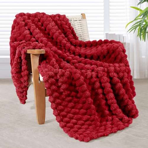 Whale Flotilla Kuscheldecke Flauschige Decke mit 3D-Jacquard-Muster, Exquisite und Warme Wohndecke Sofadecke für Ganzjahreszeiten, 130x150 cm, Rot