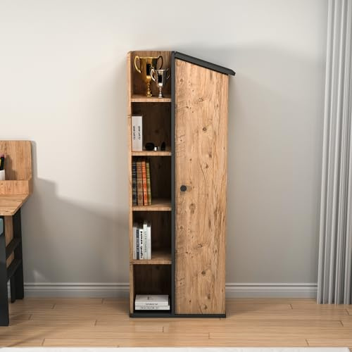 Stylish Bookshelf, Atlantic Pine & Anthracite, 60 x 161.8 x 35.3 cm | 100% Melamine Coated Particle Board, 18 mm Thick | Perfect for Modern Home Decor