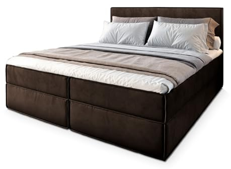 Masseno Boxspringbett PELLIO 160x200 cm Komplett-Set mit Matratze und Topper, Polsterbett mit Zwei Bettkästen -Braun, Monolith 29