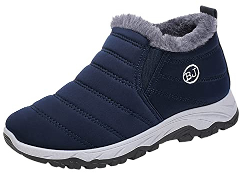 Stivali invernali da uomo da donna, impermeabili, caldi, per il freddo, con lacci, termici, alla caviglia, antiscivolo, foderati in pelliccia, impermeabili, stivali invernali da trekking, Blu, 41 EU