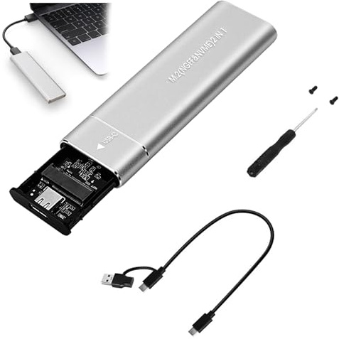 M.2 NVME SSD Enclosure 10Gbps M.2 Enclosure USB C to NVME Adapter USB 3.2 Gen 2 USB C/A External SSD Reader with Dual Protocol of NVME&SATA for M Key M&B Key with Size 2230/2242/2260/2280 SSDs