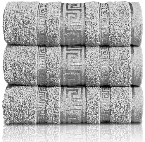 GC GAVENO CAVAILIA Greek Bath Sheet - Pack Of 3 100% Egyptian Cotton Towels Bath Sheets - Extra Large Soft Highly Absorbent Quick Dry Towel (90x150 cm) - 550 GSM Towels For Bathroom - Grey