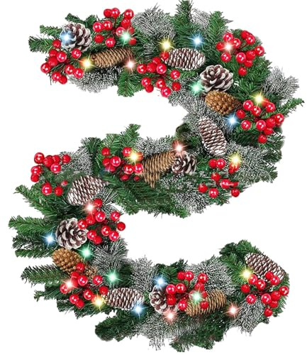 Beleuchteter Weihnachtskranz - Wetterfeste Beleuchtete Weihnachtsgirlande - Leichte Deko Girlande Für Fenster Outdoor Indoor Wand Tür Durchgang