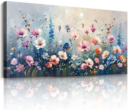 JHHUAMO Leinwand Bilder Blumen Vintage Wohnzimmer Schlafzimmer 50x100 cm | Blumenmuster, Hochwertiger Druck, Leuchtende Farben, Einfache Montage, Vielseitig Einsetzbar