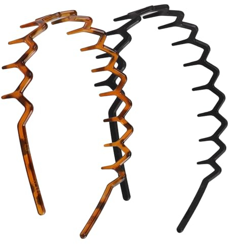2 Stück Zickzack Haarreif,Kunststoff Zig Zag Headband,Zick Zack Haarreif,Gewelltes Make Up Haarreifn,Rutschfeste Zigzag Haarbänder,für Sport Fitness Tägliches für Damen und Mädchen (Schwarz Bernstein)