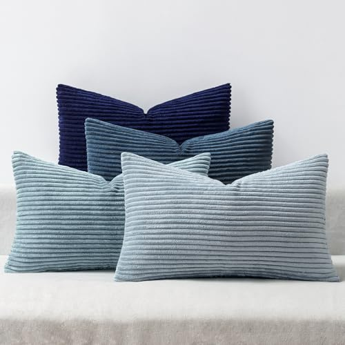 EMEMA Kissenbezug 40x60 Kordsamt Dunkelblau Serie Sofakissen 4er Set