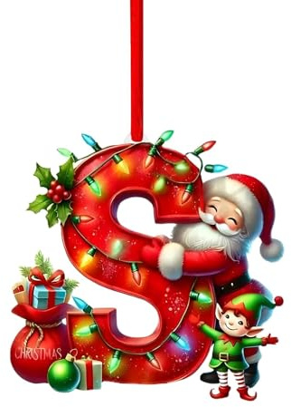 Personalisierte Acryl-Weihnachtskugeln zum Aufhängen mit den Anfangsbuchstaben A bis Z – ideal als kleines Mitbringsel für Weihnachten, mit Weihnachtsmann- und Schneemannmotiven (S, 8cm)