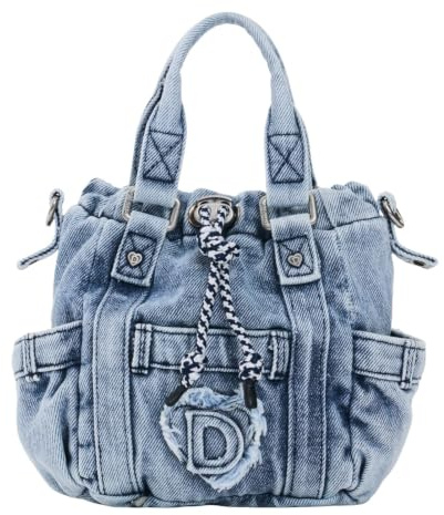 Desigual Handtasche Schultertasche Jackdenim Globe Hand Bag Denim Raw blau