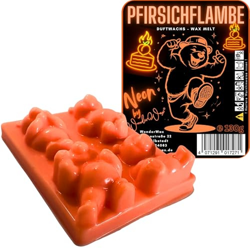 WonderWax Neon Duftriegel 6 x Duftwachs Bären Wachsmelt Duftwachs Raumduft für Duftlampen Soja Wachs Melts Duftmelt Aroma Wellnes Kerzen Wärmer Wax Tarts Pfirsichflambe