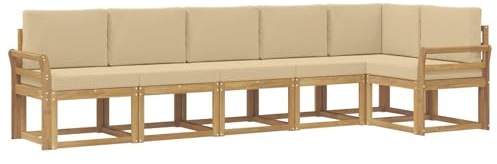 vidaXL Outdoor-Sofagarnitur mit Kissen 6 pcs Weiß und Beige Polyester, Garten, modernes, wetterfestes Ecksofa, Sitzgelegenheit für draußen, Terrassenmöbel, entspannendes Set