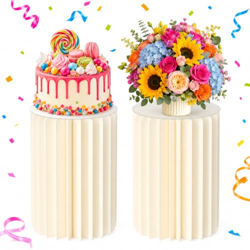 CaeliMuse 2 PCS Cupcake Stands for Party,Foldable Cardboard Cylinder Stands with Acrylic Plates,40cm Height Modern Display Stand,Food Buffet Dessert Cake Risers for Birthday Wedding Home Decorations