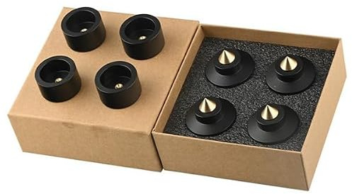 Buerjia Speaker Spike Stand Foot Pads 4Pcs Set Aluminum Alloy & Copper Adjustable Shock-Absorbing Feet Pegs Black