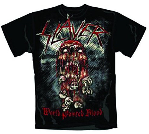 Slayer Men World Painted Blood Skull Short Sleeve T-Shirt, Black, Small