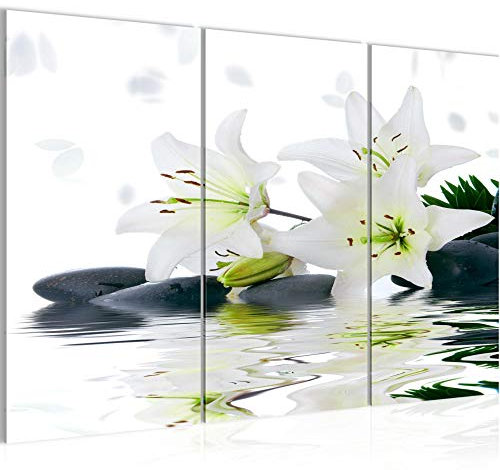 Runa Art Wandbilder Blumen Lilien Bild XXL Wohnzimmer Schlafzimmer Grau Feng Shui 120 x 80 cm 3 Teilig 201631a