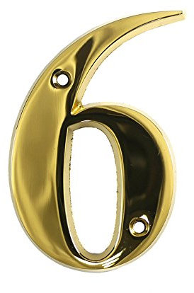 Beautiful 3 Inch Bevelled Edge Polished Gold Door Number 6 - Screw Fix Front House Number
