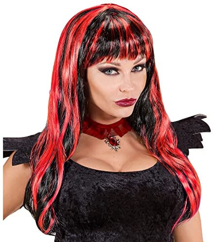 Widmann 93321 - Perücke Halloween, schwarz, mit roten Strähnen, Kunsthaarperücke, Mottoparty, Karneval