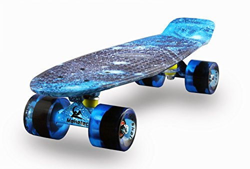 MEKETEC Skateboards komplette 22-Zoll-Mini-Cruiser Retro Skateboard Junge Erwachsene anfänger der Sternenhimmel