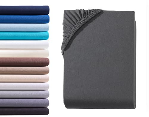 Hometex Premium Textiles Exclusive Spannbettlaken Spannbetttuch bis 25 cm Steghöhe | Bettlaken 100% Baumwolle | Extra starker Stoff 160 g/m² | Oeko-TEX® Made IN Green | 120-130x200 cm | Anthrazit