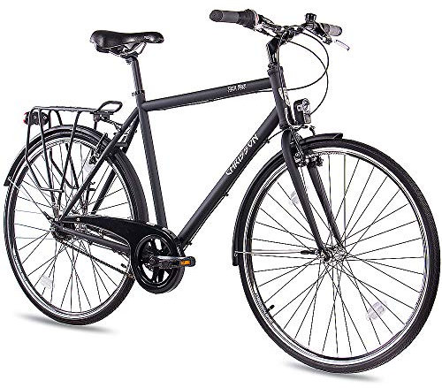 CHRISSON 28 Zoll Citybike Herren - City One schwarz matt 53 cm - Herrenfahrrad mit 7 Gang Shimano Nexus Nabenschaltung - praktisches Cityfahrrad für Männer