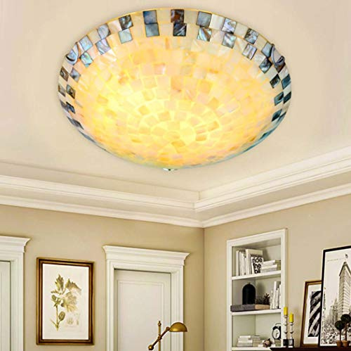 Yjmgrowing Mediterrane, Schlichte Deckenleuchte im Tiffany-Stil Mosaik-Shell-Buntglas-Deckenleuchte für Schlafzimmer Wohnzimmer Veranda Beleuchtung,LED-Chip, 12 W / 18 W / 36 W,Warmlight,30cm
