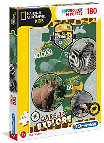 Clementoni 29207 Supercolor Wildlife Expedition – Puzzle 180 Teile ab 7 Jahren, buntes Kinderpuzzle mit besonderer Leuchtkraft & Farbintensität, Geschicklichkeitsspiel für Kinder