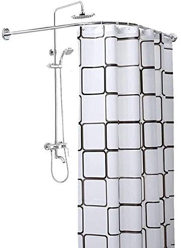 HNCS Barra Cortina Ducha Esquina,Barra Cortina Curva BañEra Sin Taladro Extensible Acero Inoxidable 304 Esquina RaíL para Un Plato De Ducha En Un RincóN,E