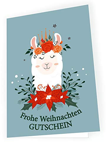 Seelenzauber Gutschein Weihnachtsgutschein Weihnachtskarte - Weihnachtliches Lama - Inhalt: 2x Karte 2x Umschlag