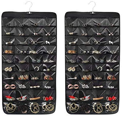 juehu Schmuckhalter Hängende Aufbewahrungsbeutel Schmuck Mit 40 Transparente Taschen Schmuck-Organizer für Halsketten, Ohrringe, Aufbewahrungstasche über Der Tür,zum Aufhängen Faltbare Schmucktasche